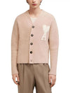 Heart Logo Oversized Cardigan Pink Ivory - AMI - BALAAN 3