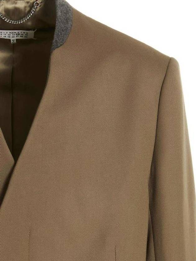 Stitched Collarless Wool Single Coat Beige - MAISON MARGIELA - BALAAN 4