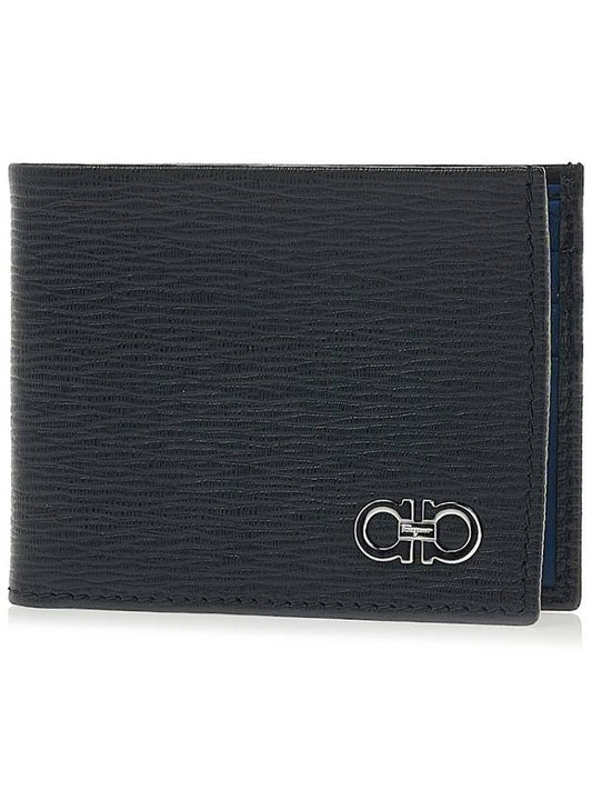 Ferragamo Men's Double Gancini Decorated Bifold Wallet 66 A064 NERO FJORD BLUE 0685979 - SALVATORE FERRAGAMO - BALAAN 1