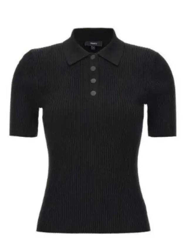 24 Ribbed Polo in Crepe Knit O0116718 001 Embroidery - THEORY - BALAAN 1