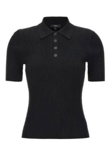 24 Ribbed Polo in Crepe Knit O0116718 001 Embroidery - THEORY - BALAAN 1