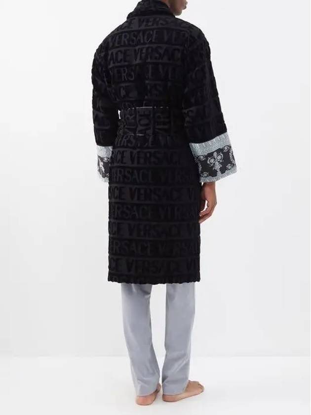 I Love Baroque Logo Jacquard Cotton Terry Bathrobe - VERSACE - BALAAN 4