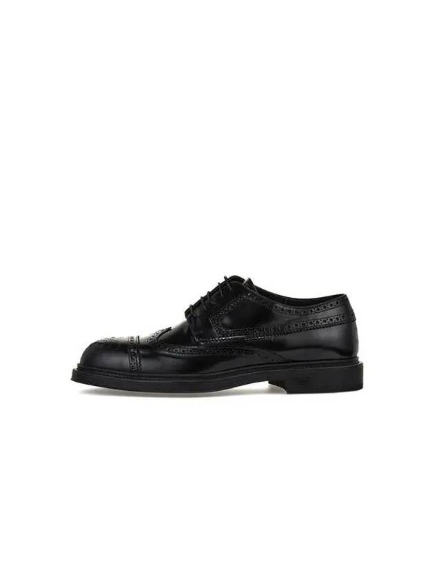 Men s Stacked Heel Leather Half Brogue Shoes Black - EMPORIO ARMANI - BALAAN 1