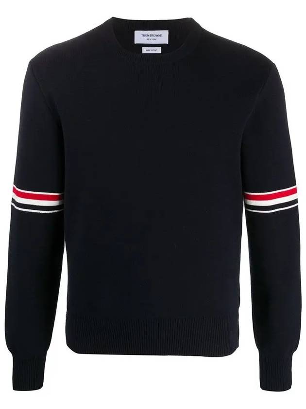 Men's Milan Stitch Armband Crew Neck Knit Top Navy - THOM BROWNE - BALAAN 3