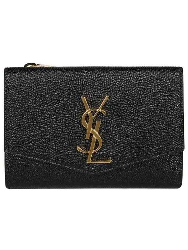 Uptown Compact Grain De Poudre Embossed Leather Halfwallet Black - SAINT LAURENT - BALAAN 2