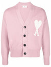 Big Heart Embroidered Logo Cardigan Pale Pink - AMI - BALAAN 1