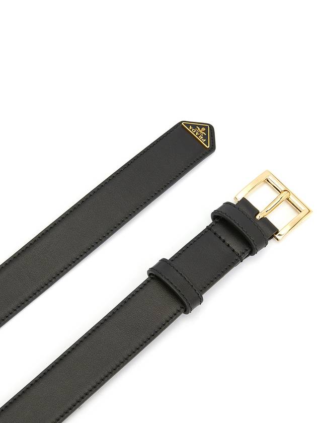 Women's Gold Triangle Logo Leather Belt Black - PRADA - BALAAN 4