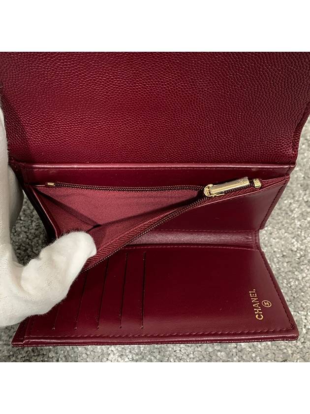 Classic Flap Wallet Grained Shiny Calfskin Gold Metal Burgundy - CHANEL - BALAAN 10