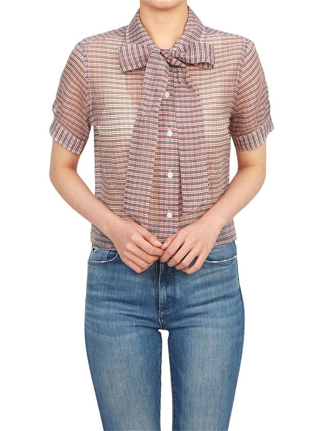 Women's Check Pattern Bow Blouse - THOM BROWNE - BALAAN 8