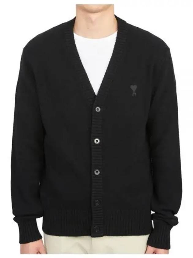 Small Heart Logo V-Neck Cardigan Black - AMI - BALAAN 2