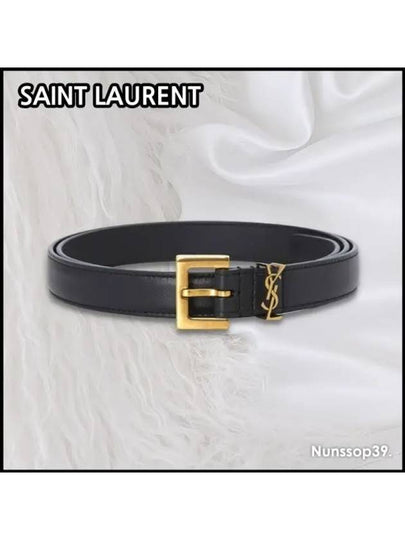 Monogram Square Leather Belt Black - SAINT LAURENT - BALAAN 2