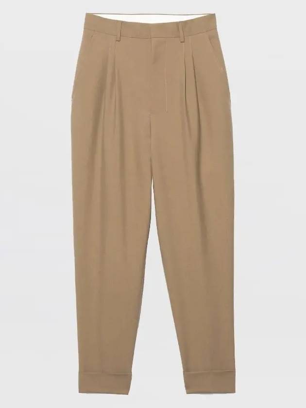 Turn-up Carrot Fit Wool Slacks Pants Beige - AMI - BALAAN 3