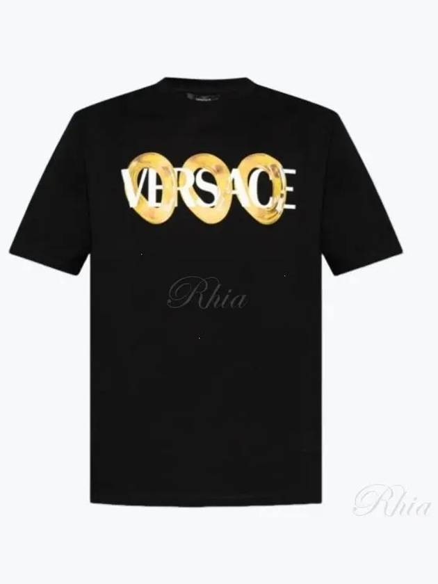 Logo Print Crew Neck Short Sleeve T-Shirt Black - VERSACE - BALAAN 2