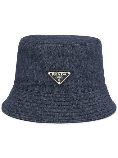 Triangle Patch Denim Bucket Hat Blue - PRADA - BALAAN 1