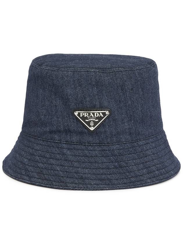 Triangle Patch Denim Bucket Hat Blue - PRADA - BALAAN 1