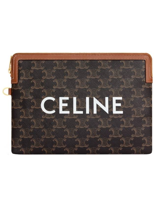 CELINE Small Pouch With Strap Signature In Triomphe Canvas With Print Tan 10J502FES 04LU - CELINE - BALAAN