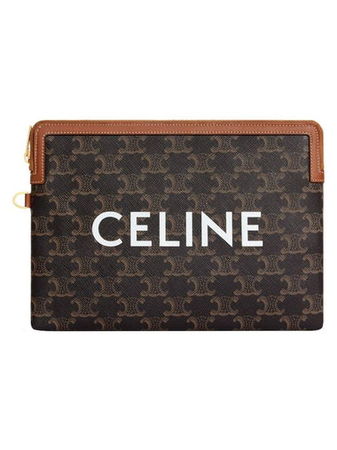 Small Pouch With Strap Signature In Triomphe Canvas With  Print Tan - CELINE - BALAAN 1