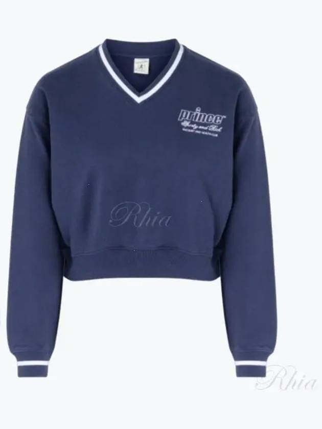 24 Prince Health Embroidered V neck Sweatshirt Navy White WS054S414PN Embroidery - SPORTY & RICH - BALAAN 1