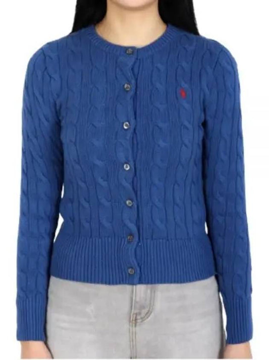 Women's Embroidered Logo Pony Cable Cardigan Blue - POLO RALPH LAUREN - BALAAN 2