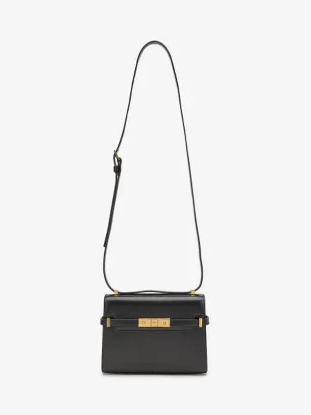 Manhattan Mini Embossed Gold-Tone Logo Leather Cross Bag Black - SAINT LAURENT - BALAAN 2