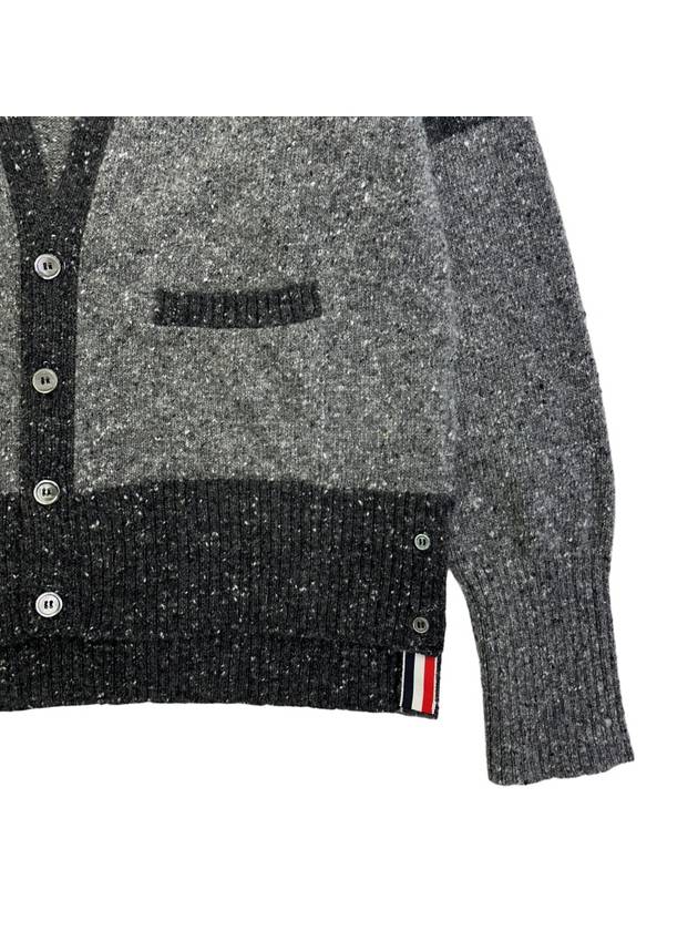 Men's Jersey Stitch Mohair Tweed 4 Lines V-Neck Cardigan Grey - THOM BROWNE - BALAAN 5