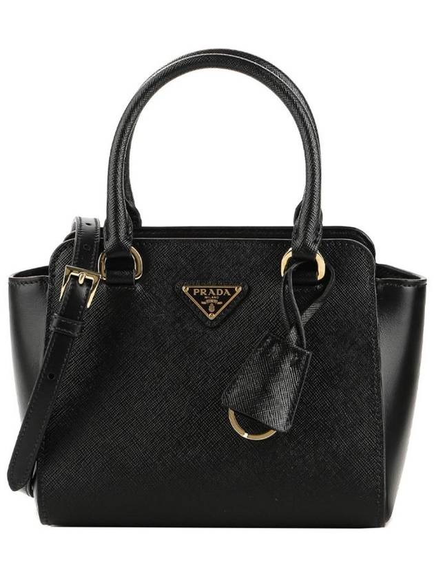 Triangle Logo Saffiano Leather Mini Tote Bag Black - PRADA - BALAAN 2