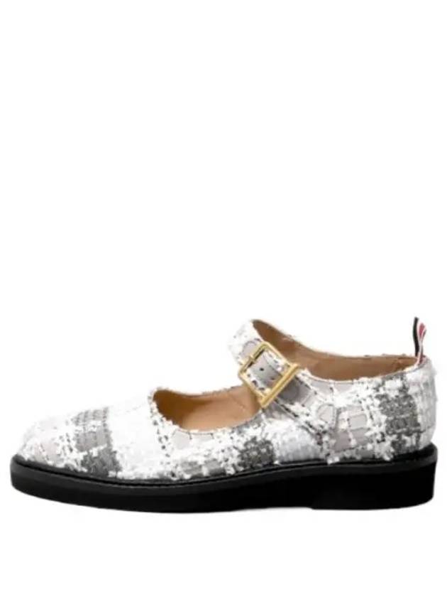 Tartan Check Tweed Ballerina Shoes Medium Grey - THOM BROWNE - BALAAN 2