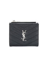 Monogram Matelasse Caviar Zipper Half Wallet Black Silver Hardware - SAINT LAURENT - BALAAN 1