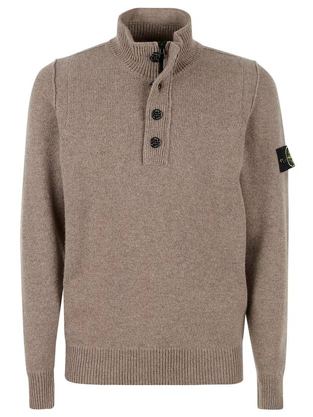 Wappen Patch Half Button Lambswool Knit Top Brown - STONE ISLAND - BALAAN 1