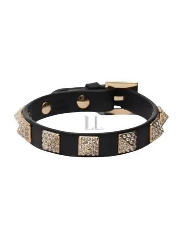 Rockstud Calf Leather Bracelet Black - VALENTINO - BALAAN 2