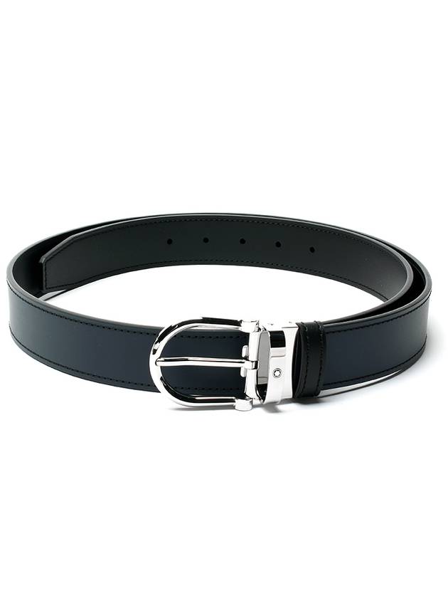 Horseshoe Buckle Reversible Leather Belt Black Blue - MONTBLANC - BALAAN 2