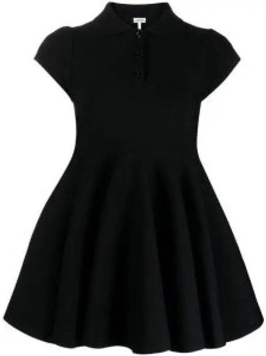 Polo Collar Viscose Short Dress Black - LOEWE - BALAAN 2