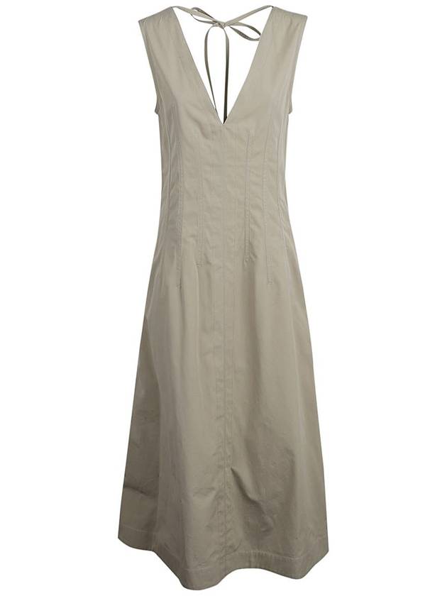 V-neck Open Back Maxi Long Dress Beige - BOTTEGA VENETA - BALAAN 2