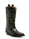 Embroidered Western Leather Middle Boots Black - GANNI - BALAAN 4