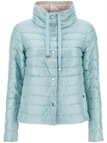 short puffer jacket in ice blue nylon with metal buttons - HERNO - BALAAN 1