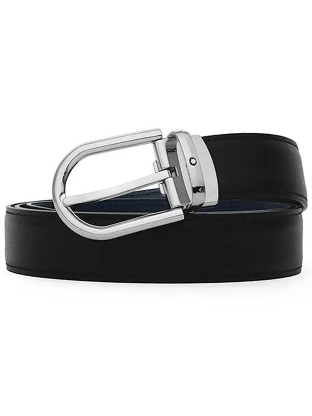 Metal Buckle Reversible Leather Belt Black Blue - MONTBLANC - BALAAN 5