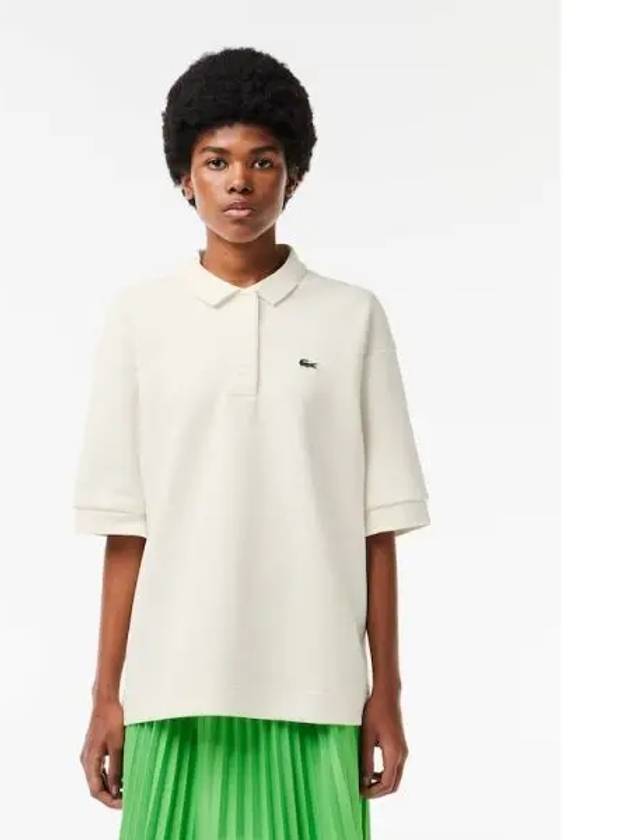 Women's Pique Oversized Short Sleeve T-Shirt White - LACOSTE - BALAAN 2