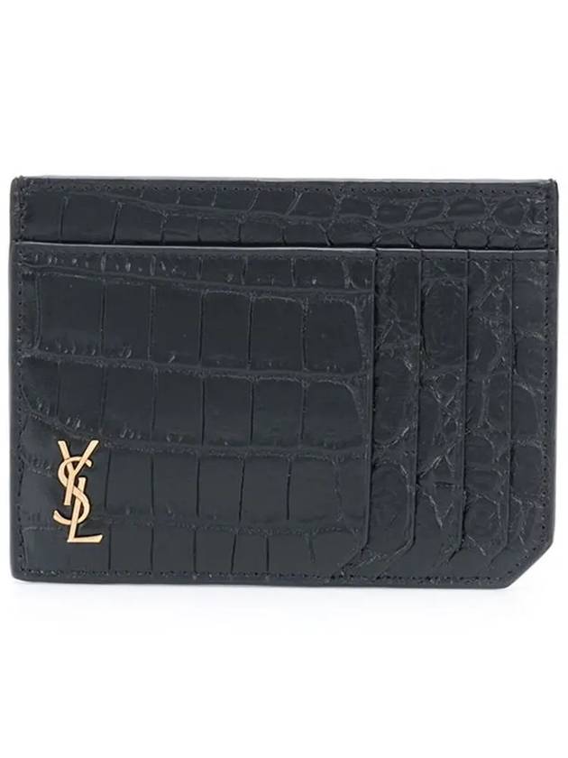 Crocodile Pattern Card Wallet Black - SAINT LAURENT - BALAAN 3