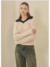 Women's Fluffy Open Collar Knit Top Ivory - MICANE - BALAAN 4