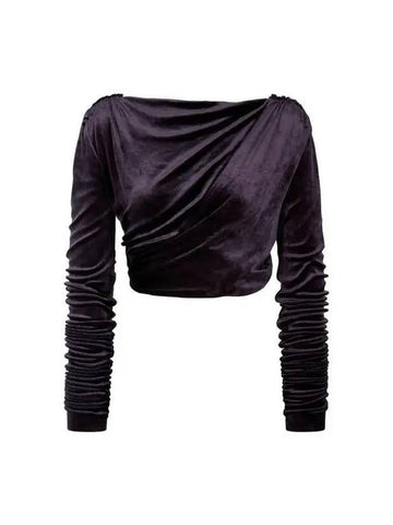 WOMEN Draping Soft Velvet Crop Top Dark Purple 270798 - RICK OWENS - BALAAN 1