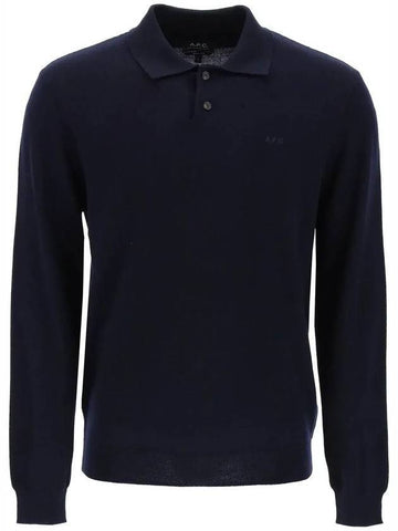 Jacob Logo Wool Long Sleeve Polo Shirt Dark Navy - A.P.C. - BALAAN 1