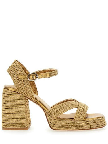 'Valle' Gold-Colored Heeled Sandals With Buckle In Metallic Fabric Woman - CASTANER - BALAAN 1