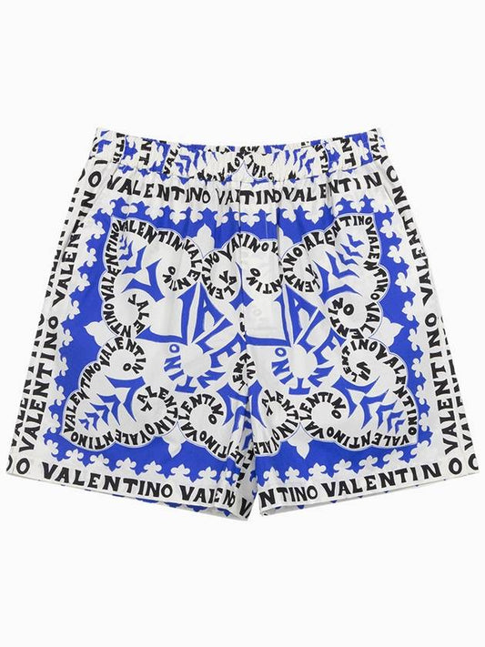 mini bandana print cotton bermuda shorts blue - VALENTINO - BALAAN.