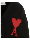 Intarsia Big Heart Logo Oversized Virgin Wool Cardigan Black - AMI - BALAAN 6