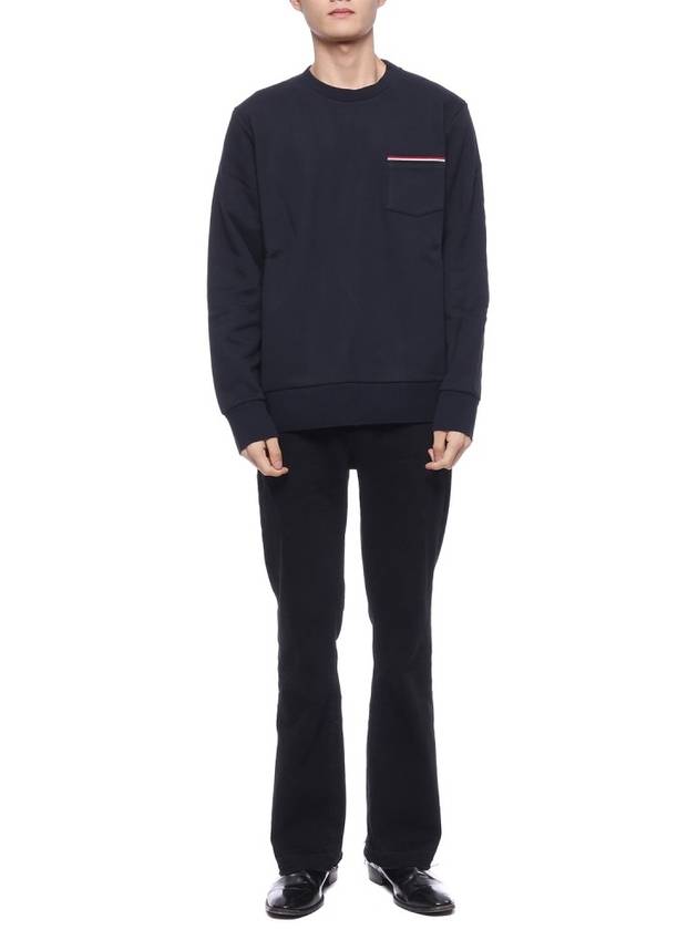 Men's Three-Stripe Tab Pocket Loopback Crew Neck Sweatshirt Navy - THOM BROWNE - BALAAN 4