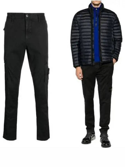 Garment Dyed Old Effect Stretch Broken Twill Cotton Cargo Pants Black - STONE ISLAND - BALAAN 2