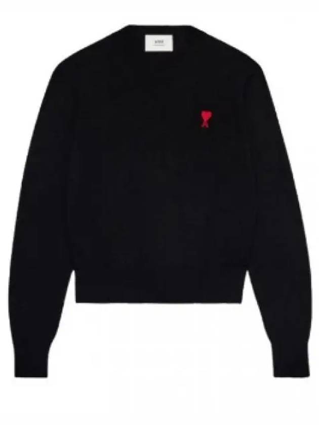 Heart Logo Wool Knit Top Black - AMI - BALAAN 2