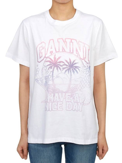 Logo Print Short Sleeve T-Shirt White - GANNI - BALAAN 2