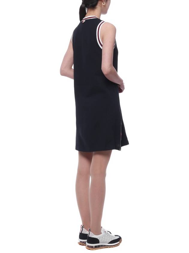 Women's Classic Pique Stripe V-Neck Cotton Tennis Dress Navy - THOM BROWNE - BALAAN 7