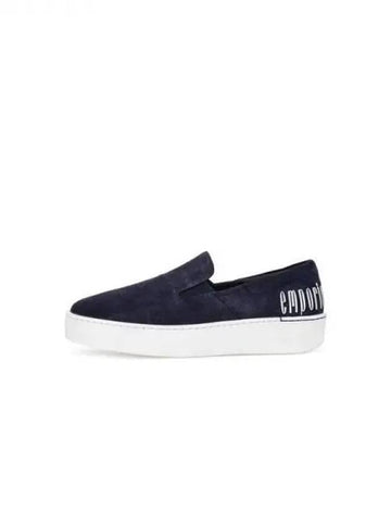 Women s Embossed Logo Suede Slip On Navy 271807 - EMPORIO ARMANI - BALAAN 1